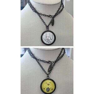 Plunder Glass Charm Pendant Necklace Easter Bunny Chick Egg Double Sided 25"